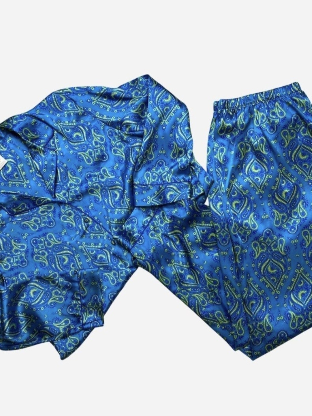 Y2K Secret Treasures Blue and Green Paisley Silky Pajama Set